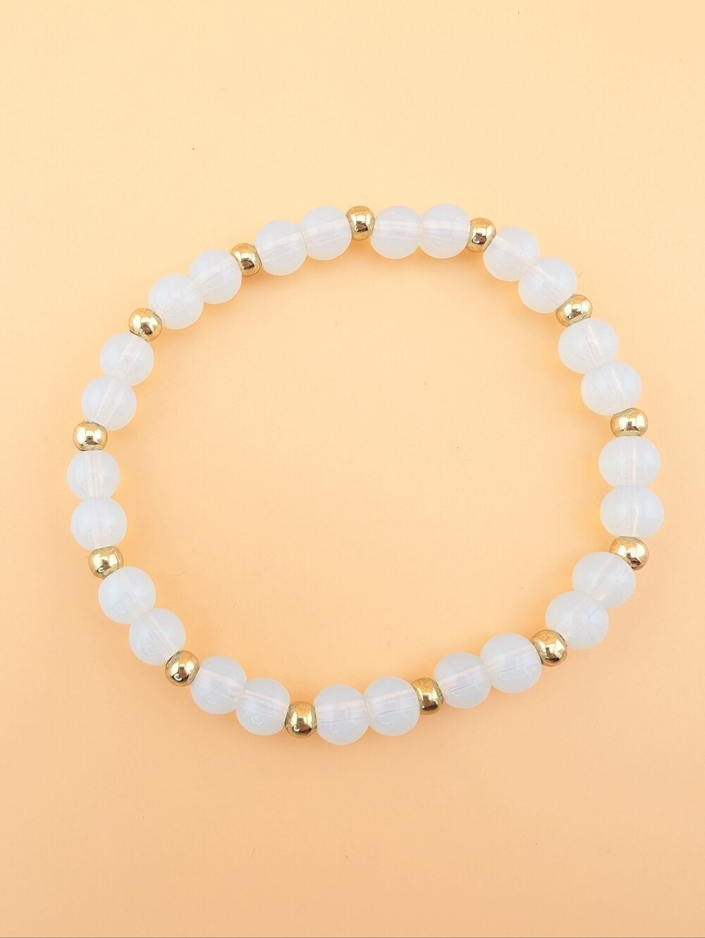 Opalite Beaded Bracelet Gold Accent Stackable Stretch White Gemstone Boho